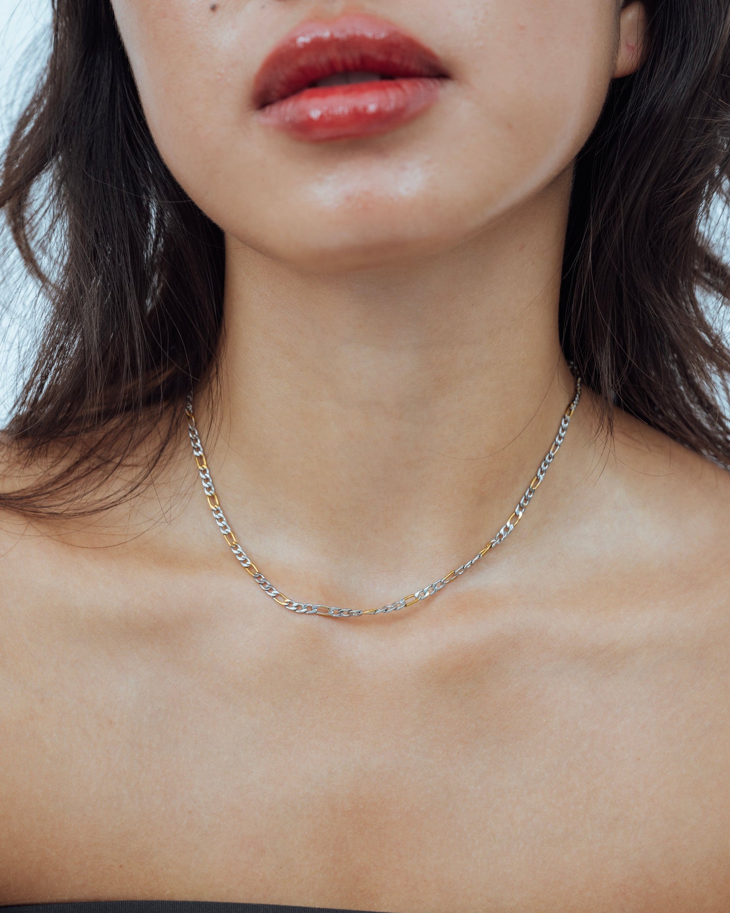 Two Toned Figaro Chain Necklace