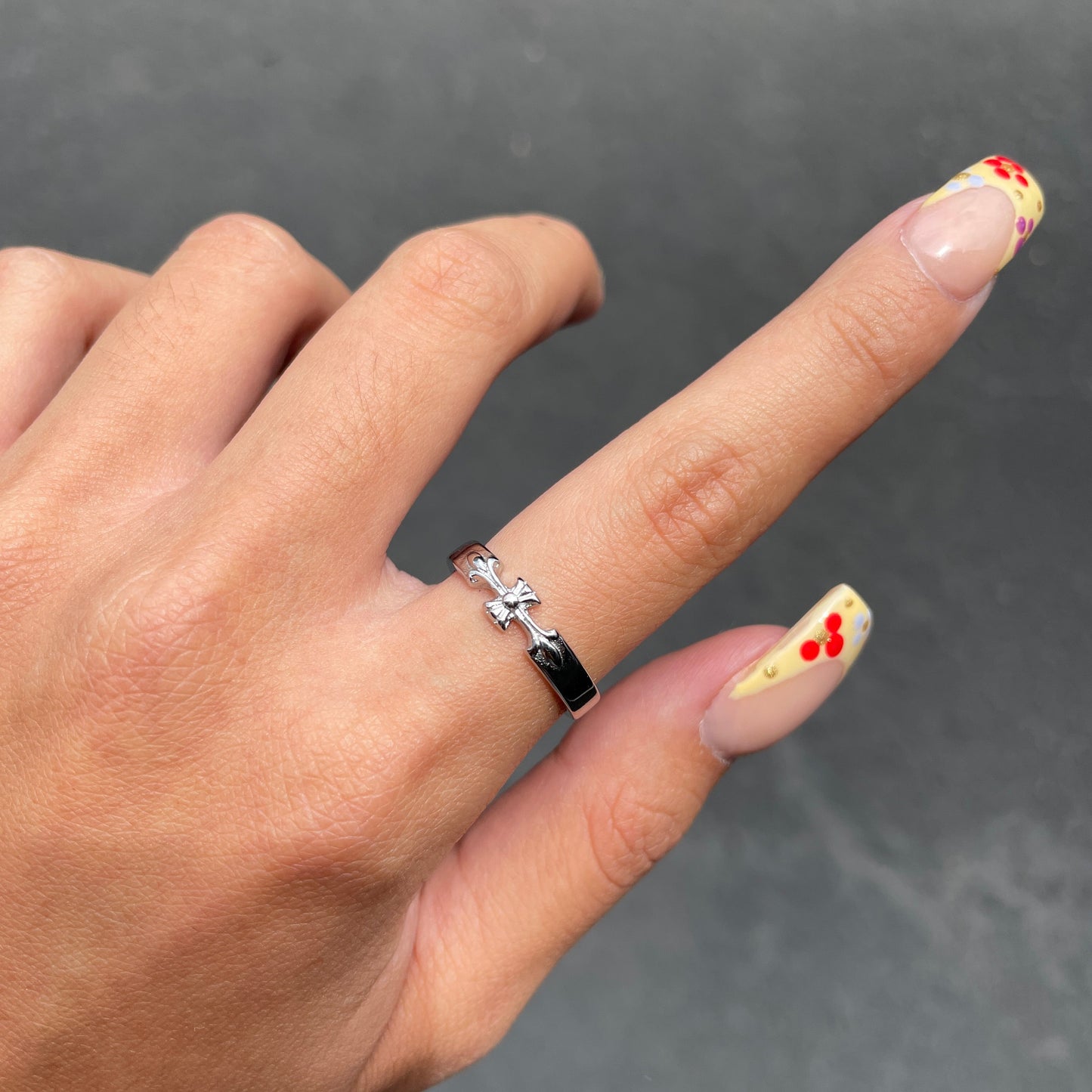 Chrome Cross Ring Band