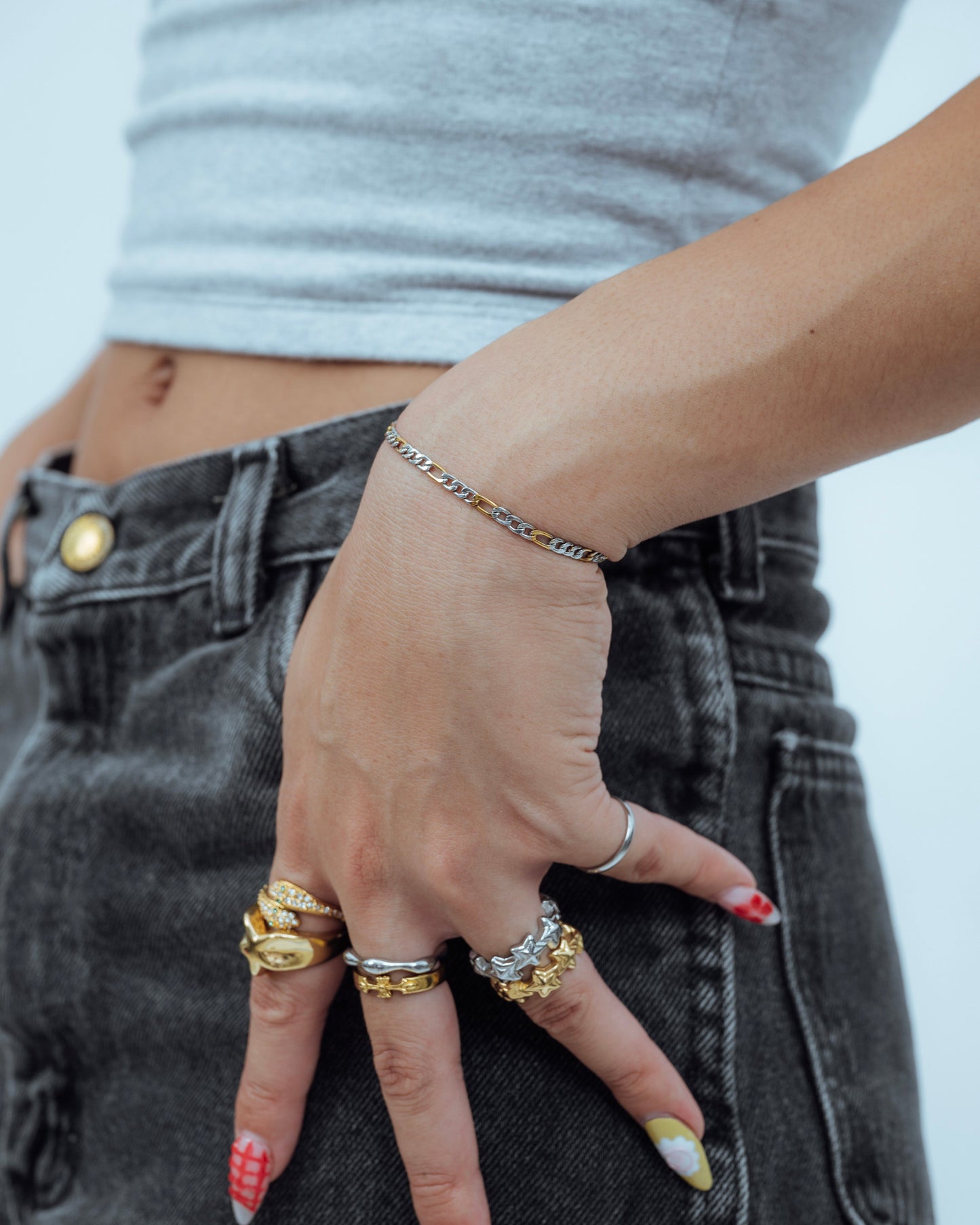 Two Toned Figaro Chain Bracelet