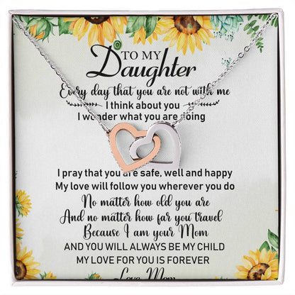To My Daughter Interlocking Hearts Necklace Message Card